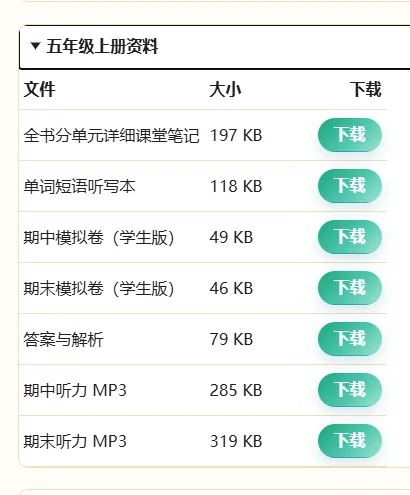 人教版PEP五年级上册学习资源